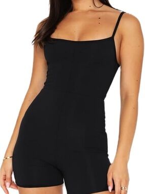 Black Square Neck Romper with Thin Straps